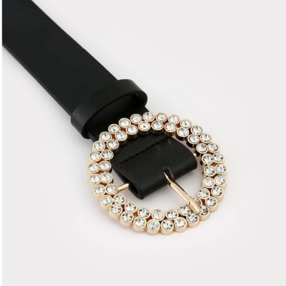 Vegan Leather Rhinestone Buckle Belt main image 5